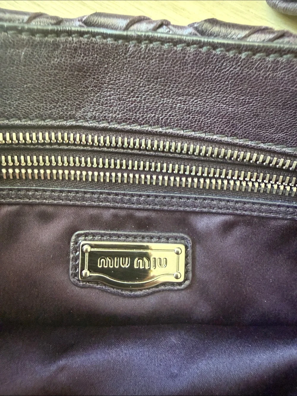 *** Like New*** Miu Miu Woven Leather Messenger Bag in Dark Purple